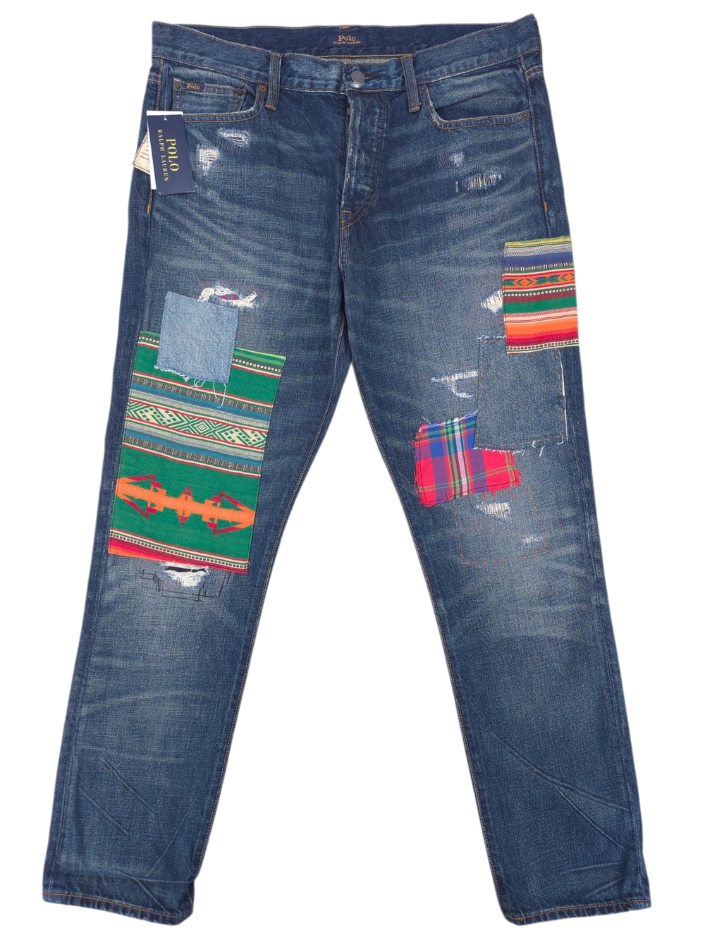 Polo Patchwork Western Denim Jeans The Avery Boyfriend Aztec Print Distressed